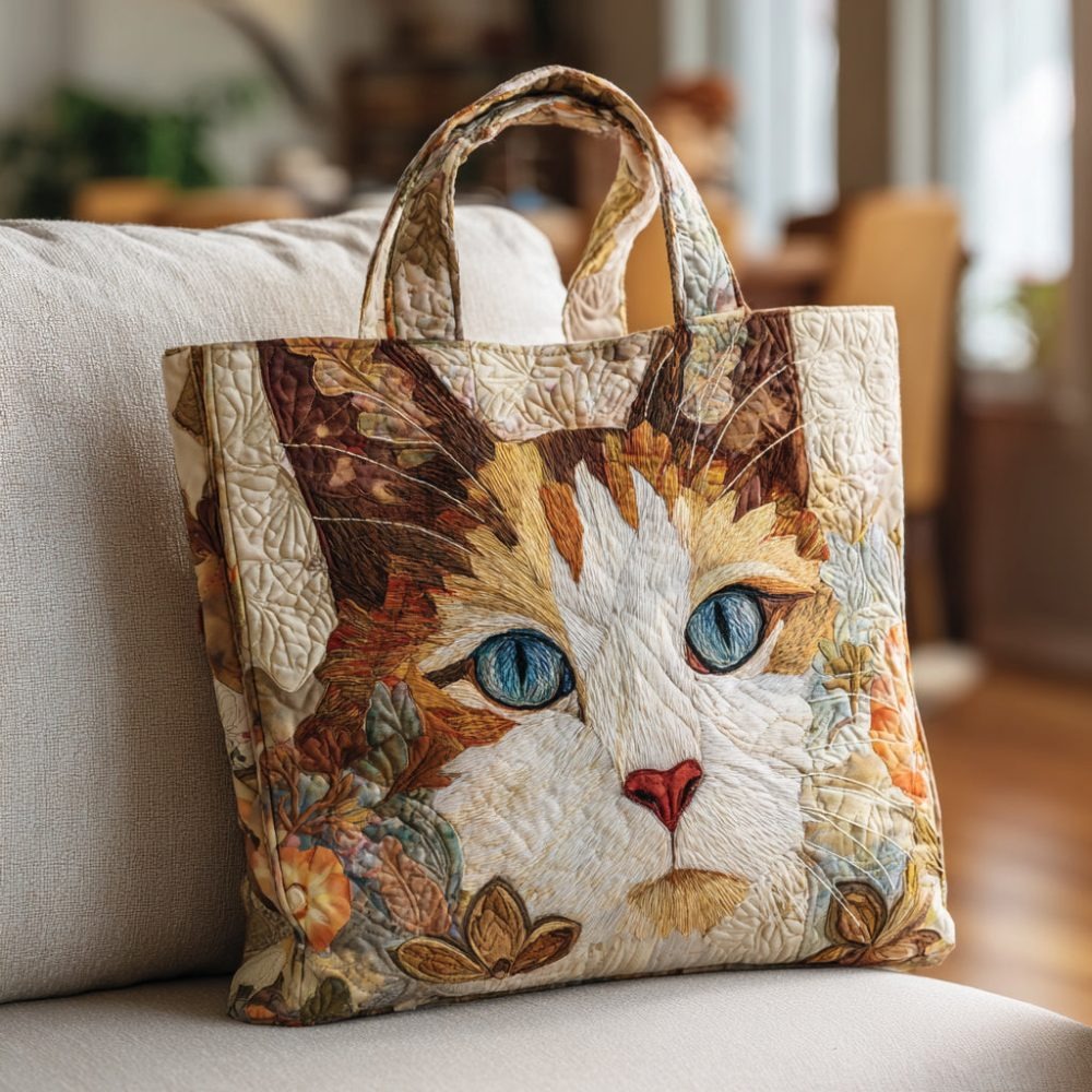 Autumn Cat Eyes Quilted Tote Bag