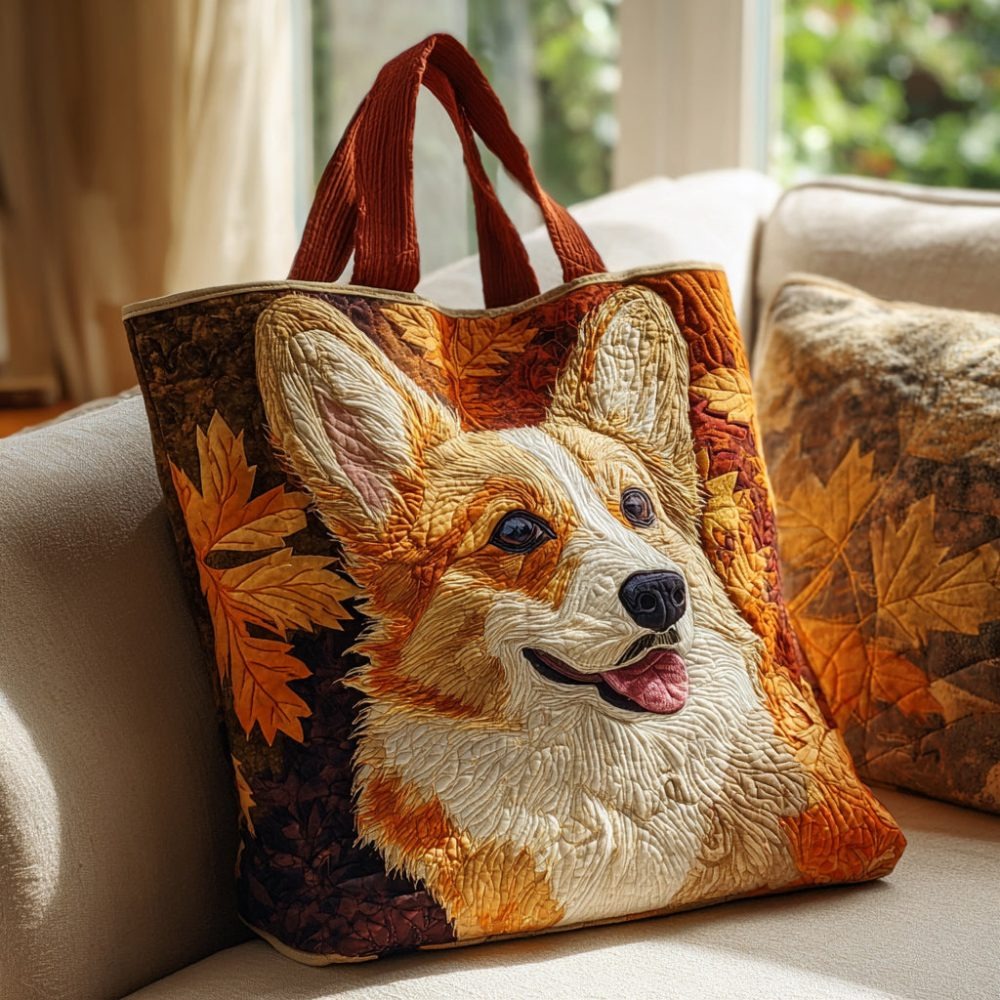 Autumn Corgi Quilted Tote Bag