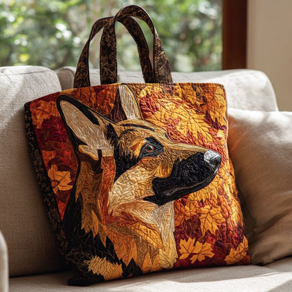 Autumn German Shepherd Quilted Tote Bag