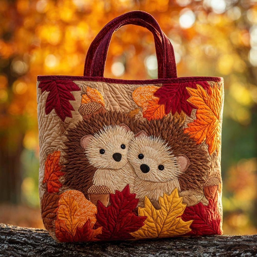 Autumn Harvest Hedgehog Quilted Tote Bag