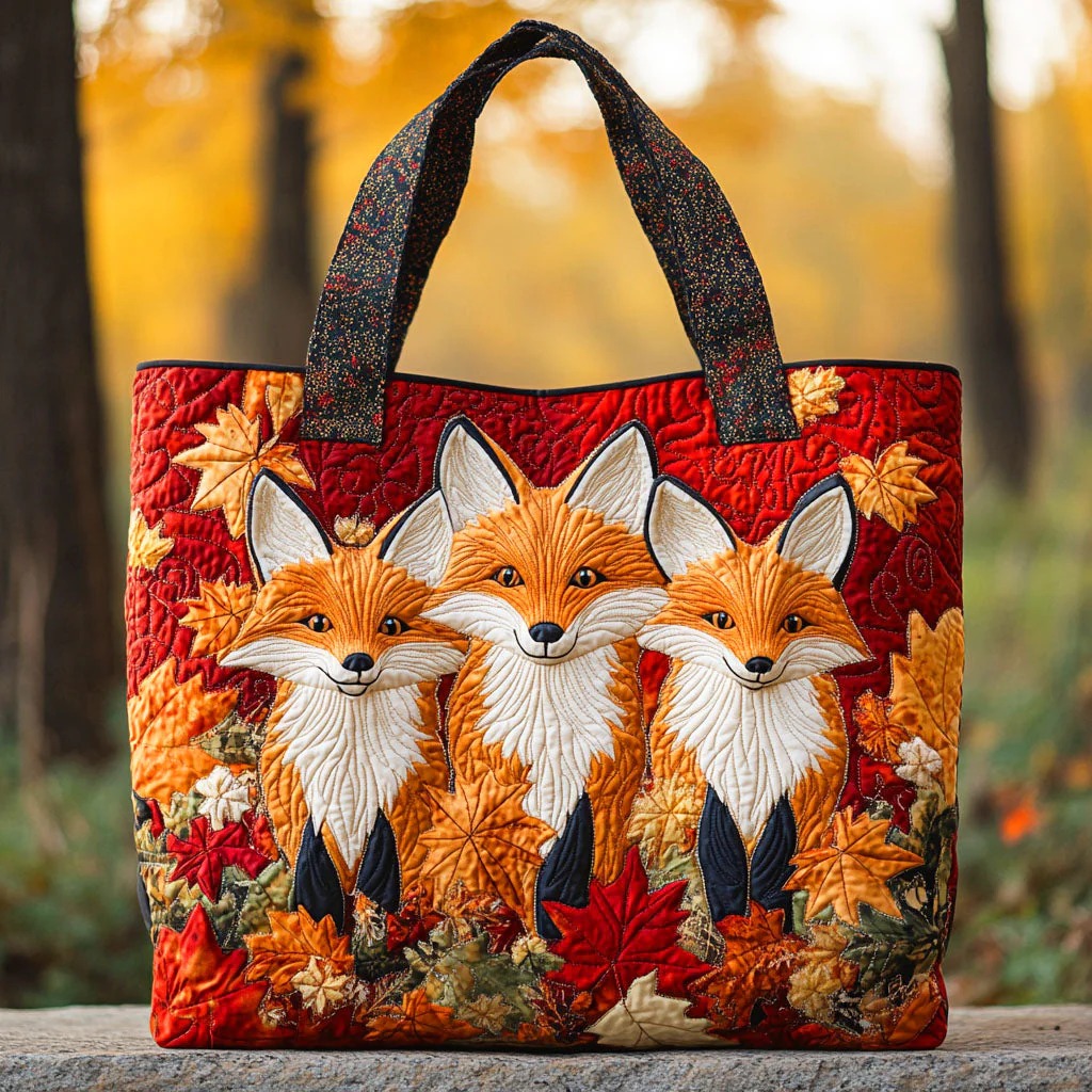 Autumn Leaf Fox Quilted Tote Bag