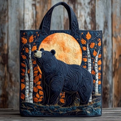 Autumn Moon Bear Quilted Tote Bag