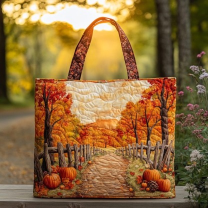 Autumn Path Quilted Tote Bag