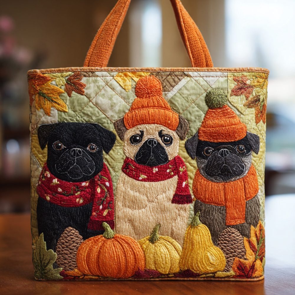 Autumn Pug Crew Quilted Tote Bag