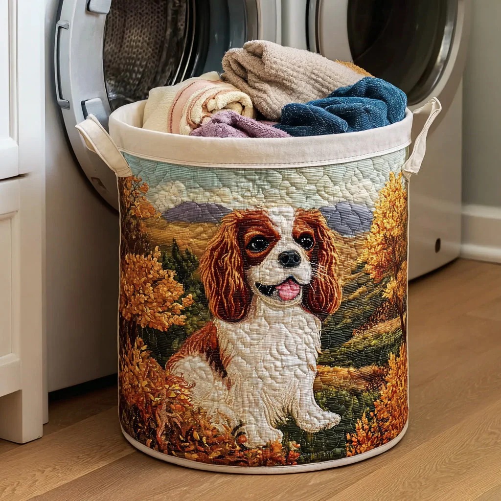 Autumnal King Charles Quilted Laundry Basket