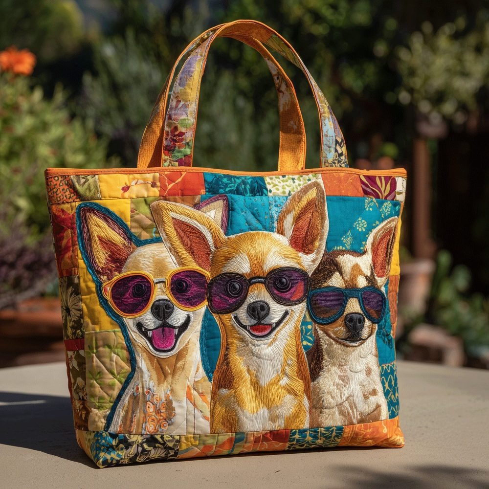 Beachy Chihuahua Vibes Quilted Tote Bag