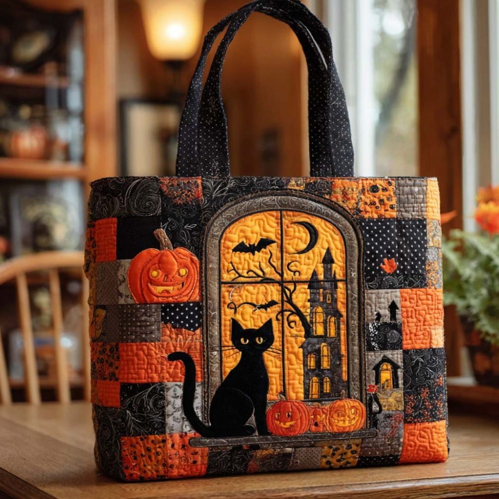 Black Cat Charm Quilted Tote Bag