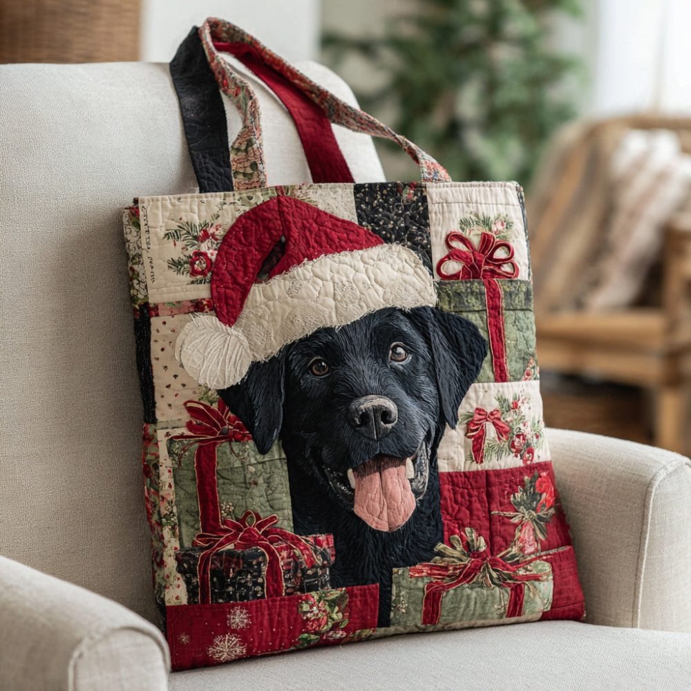 Black Lab Cheer Quilted Tote Bag