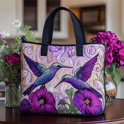 Blissful Hummingbird Dance Quilted Tote Bag