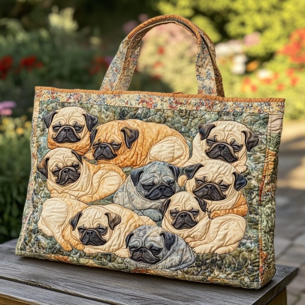 Blooming Pug Quilted Tote Bag