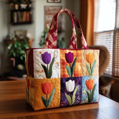 Blooming Tulip Charm Quilted Tote Bag