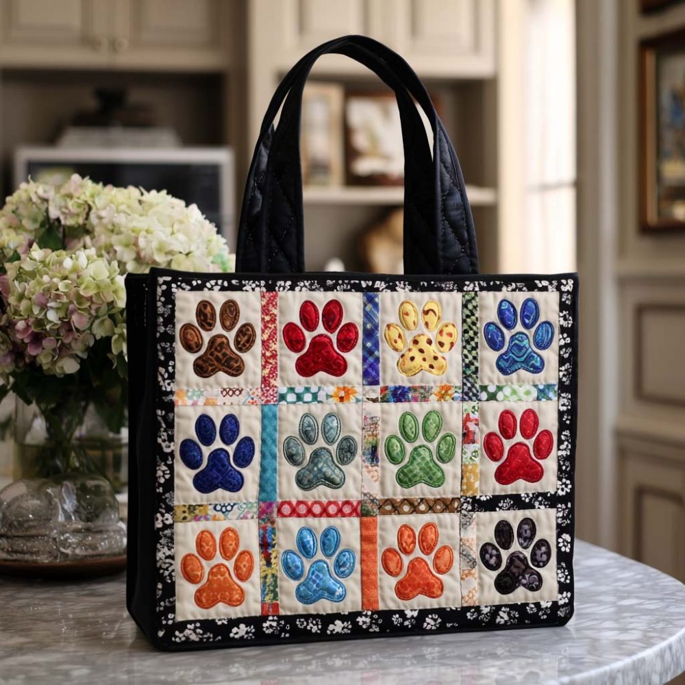 Bloomy Paw Steps Quilted Tote Bag