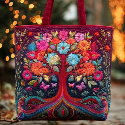 Blossoming Soul Tree Quilted Tote Bag