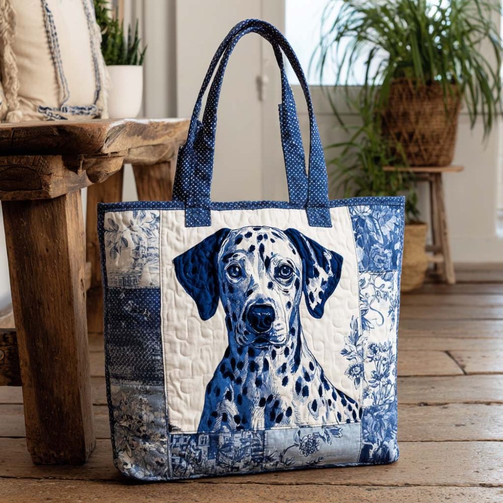Blue Dalmatian Joy Quilted Tote Bag