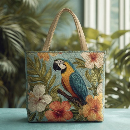 Blue Macaw Tropics Quilted Tote Bag