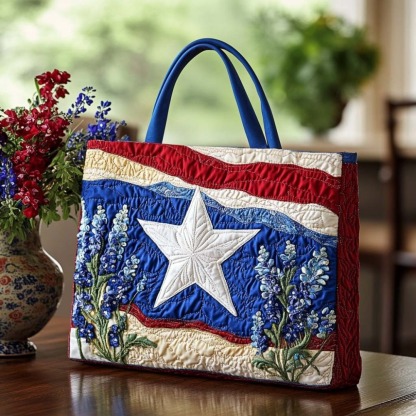Bluebonnet Meadow Whispers Quilted Tote Bag