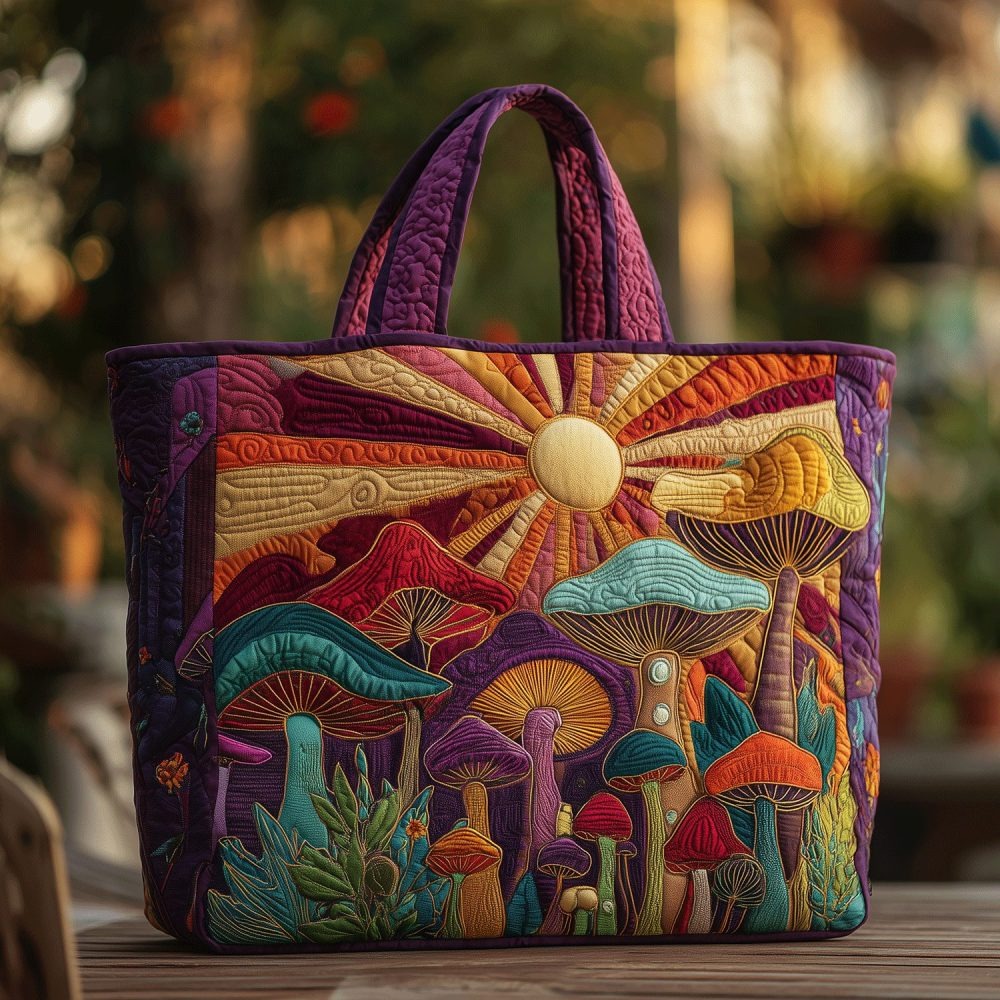Bohemian Mushroom Bliss Quilted Tote Bag