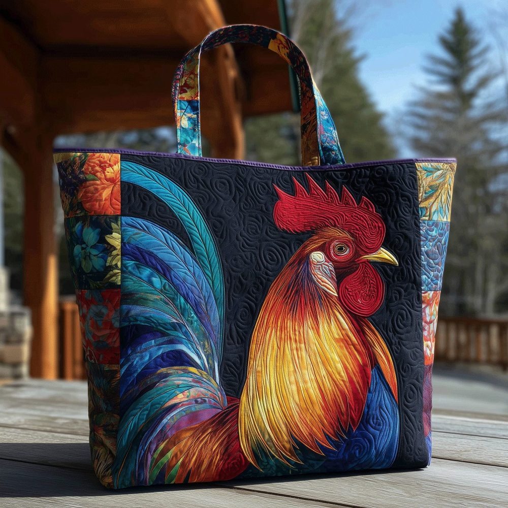 Bold Rooster Quilted Tote Bag