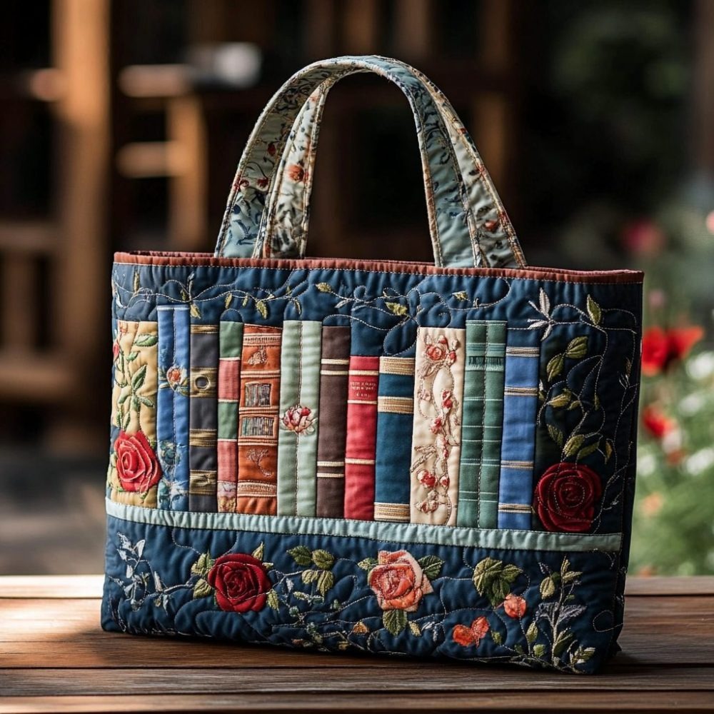 Book Bloom Quilted Tote Bag