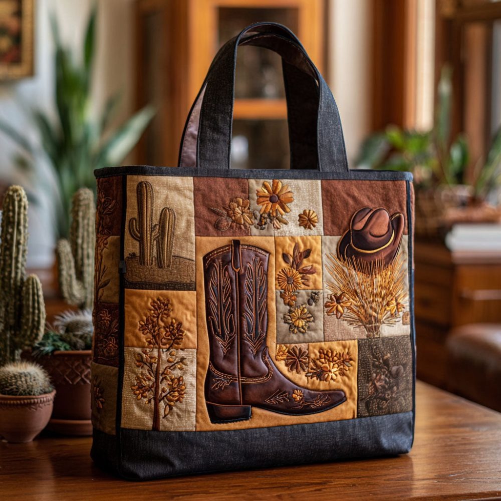 Boots And Blossoms Quilted Tote Bag