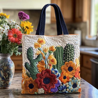 Cactus Desert Dream Quilted Tote Bag