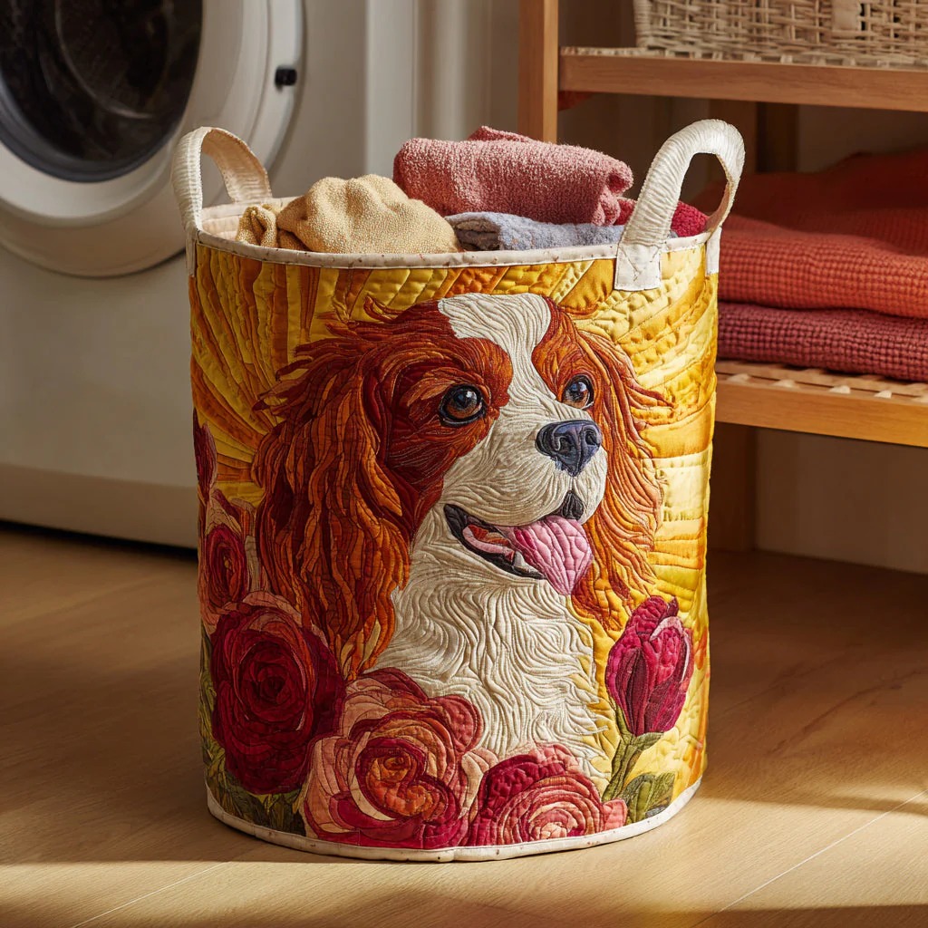 Cavalier Rose Radiance Quilted Laundry Basket