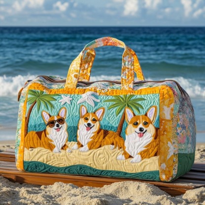 Corgi In The Beach Quilted Duffle Bag