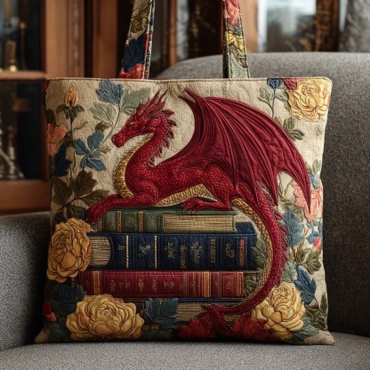 Dragon Book Keeper Quilted Tote Bag