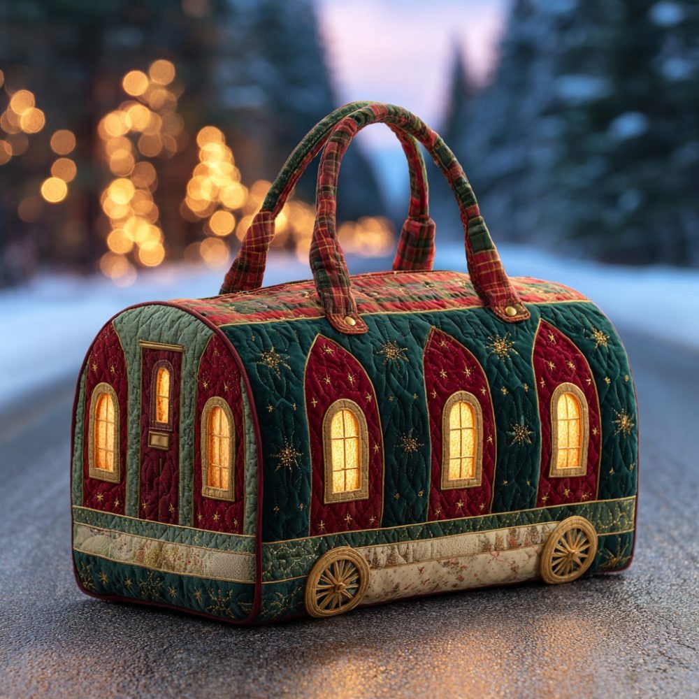 Festive Christmas Train Quilted Duffle Bag