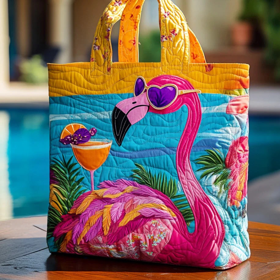 Flamingo Vibe Quilted Tote Bag 
