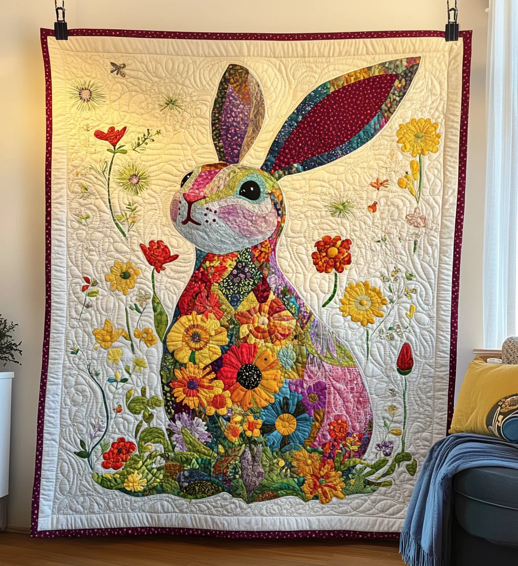 Floral Rabbit Quilted Blanket 
