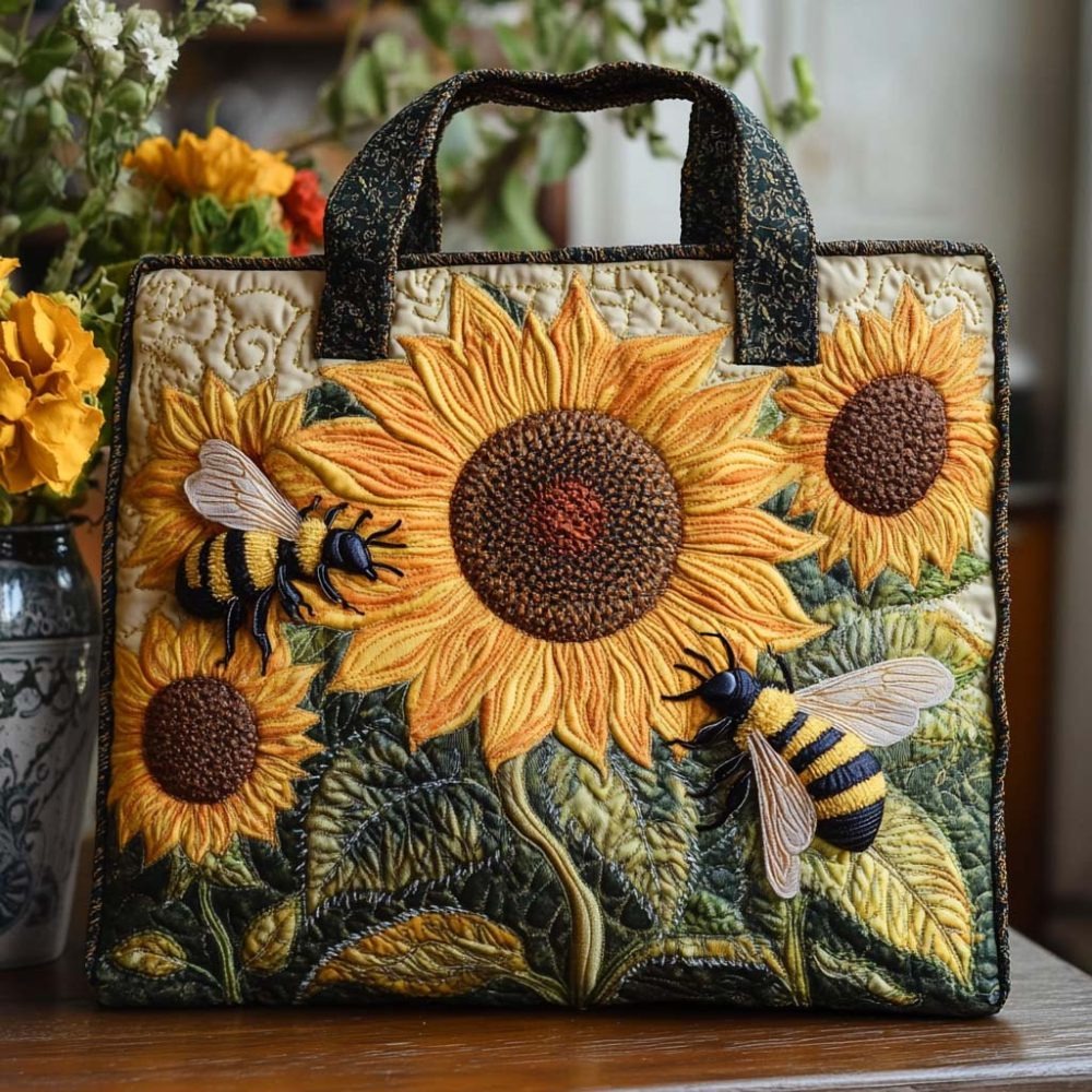 Golden Hive Quilted Tote Bag