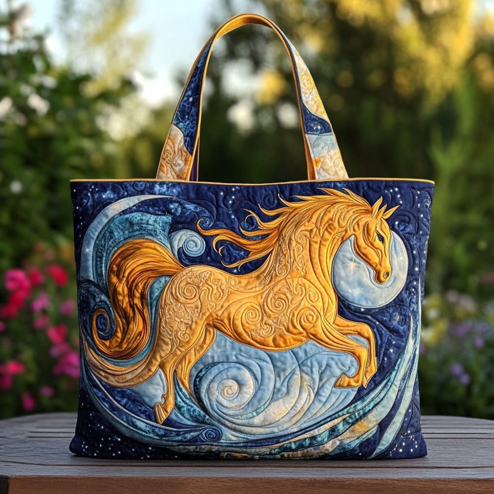 Golden Horse Quilted Tote Bag
