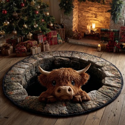 Grotto Highland Cow Quilted Round Mat