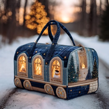 Holly Christmas Train Quilted Duffle Bag