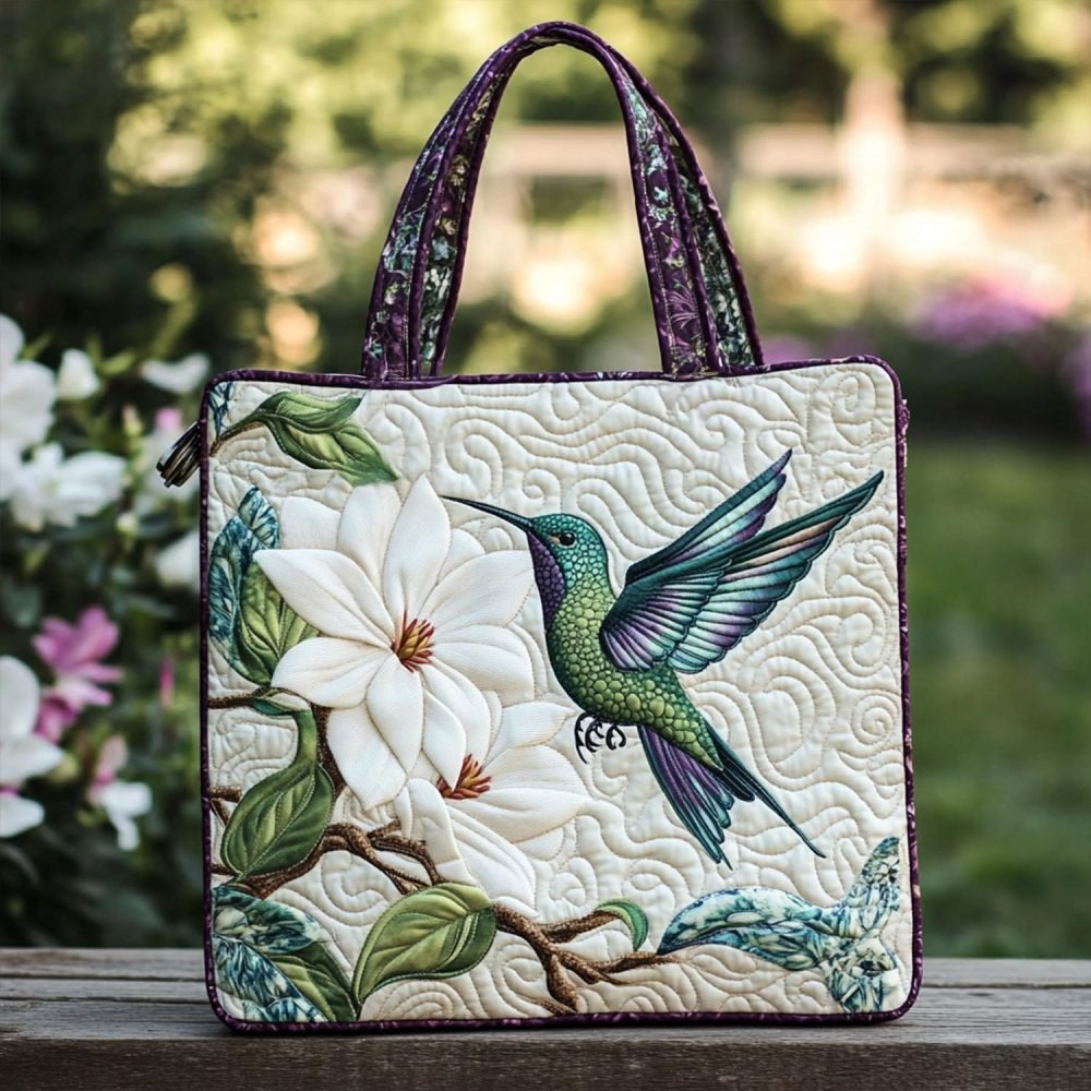 Humming Blossom Quilted Tote Bag