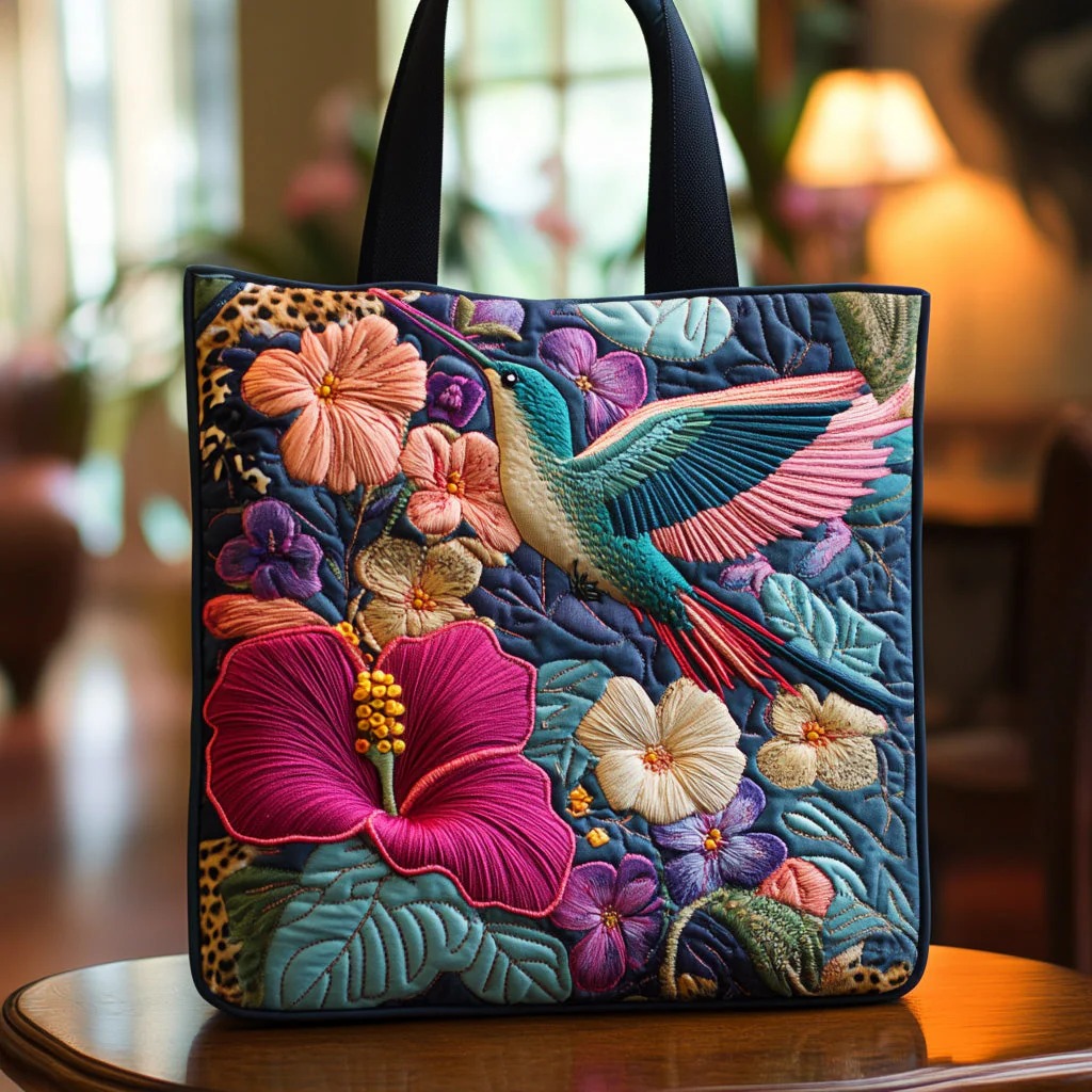 Timeless Hummingbird Quilted Tote Bag