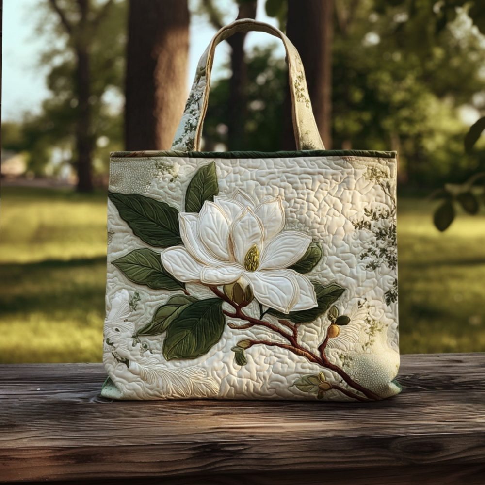 Magnolia Blossom Quilted Tote Bag
