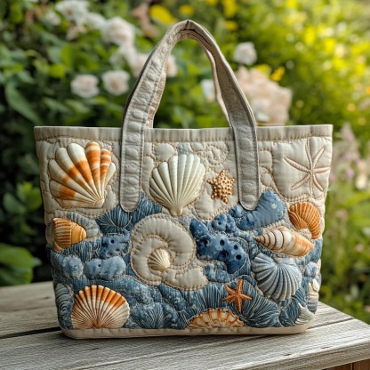 Ocean Shells Quilted Tote Bag