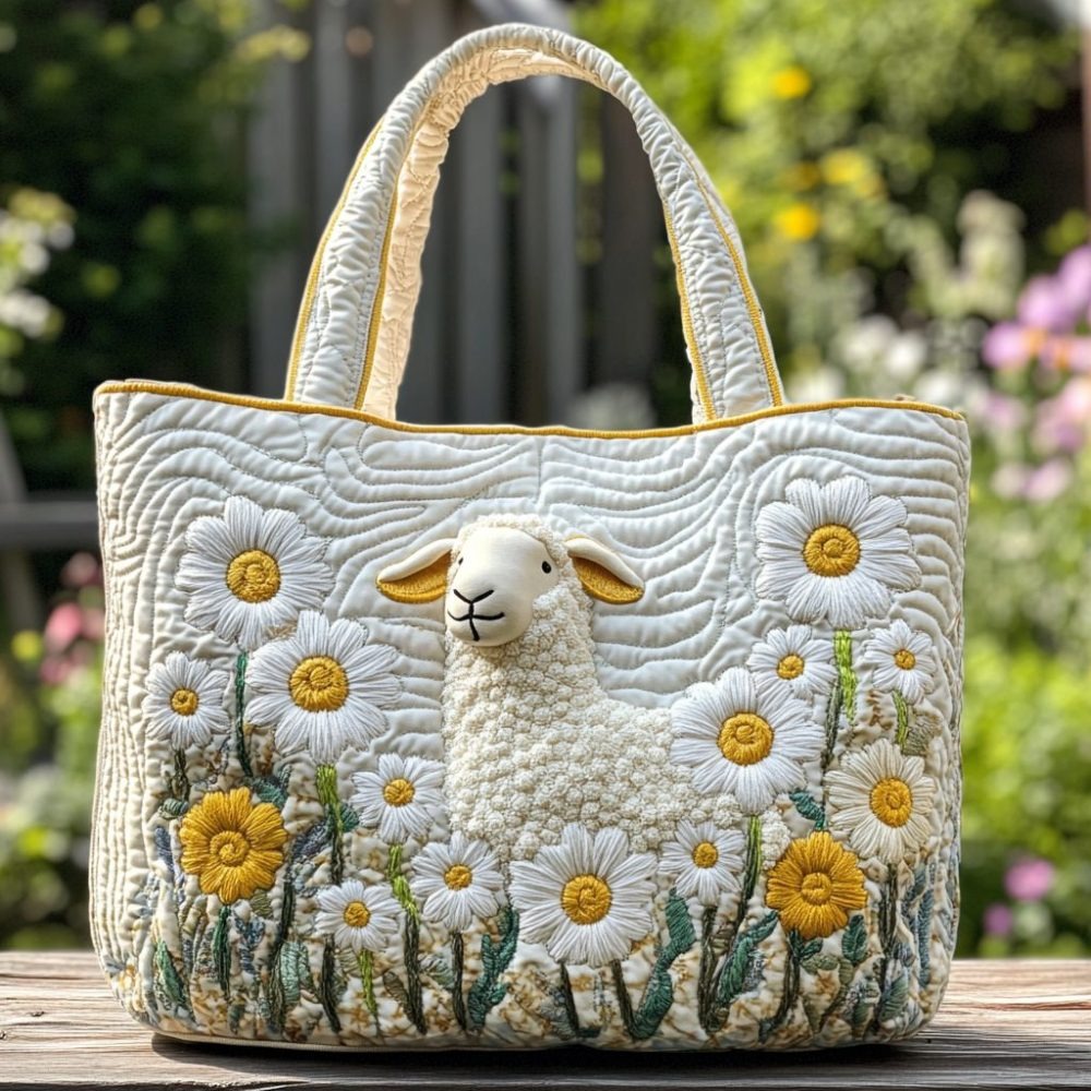 Pastel Sheep Quilted Tote Bag