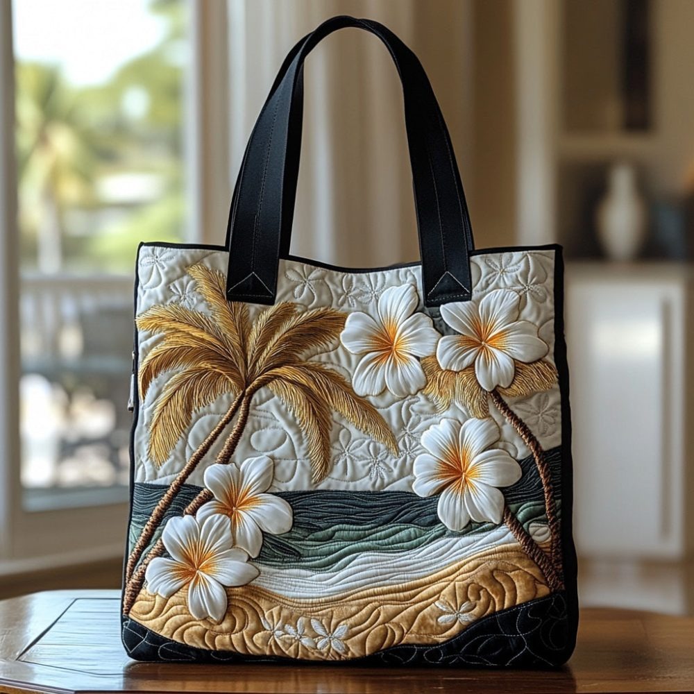 Plumeria Whisper Quilted Tote Bag