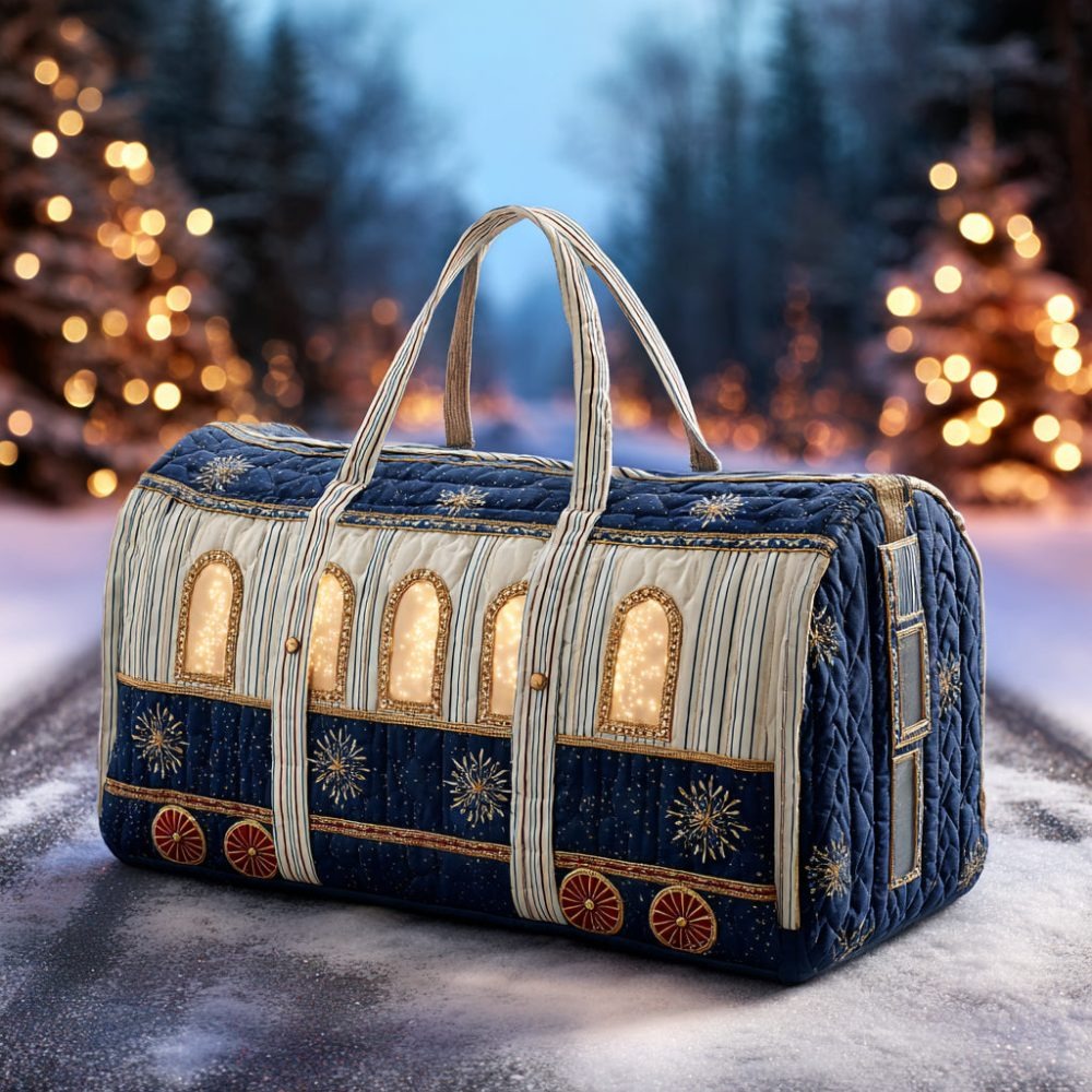 Polar Christmas Train Quilted Duffle Bag