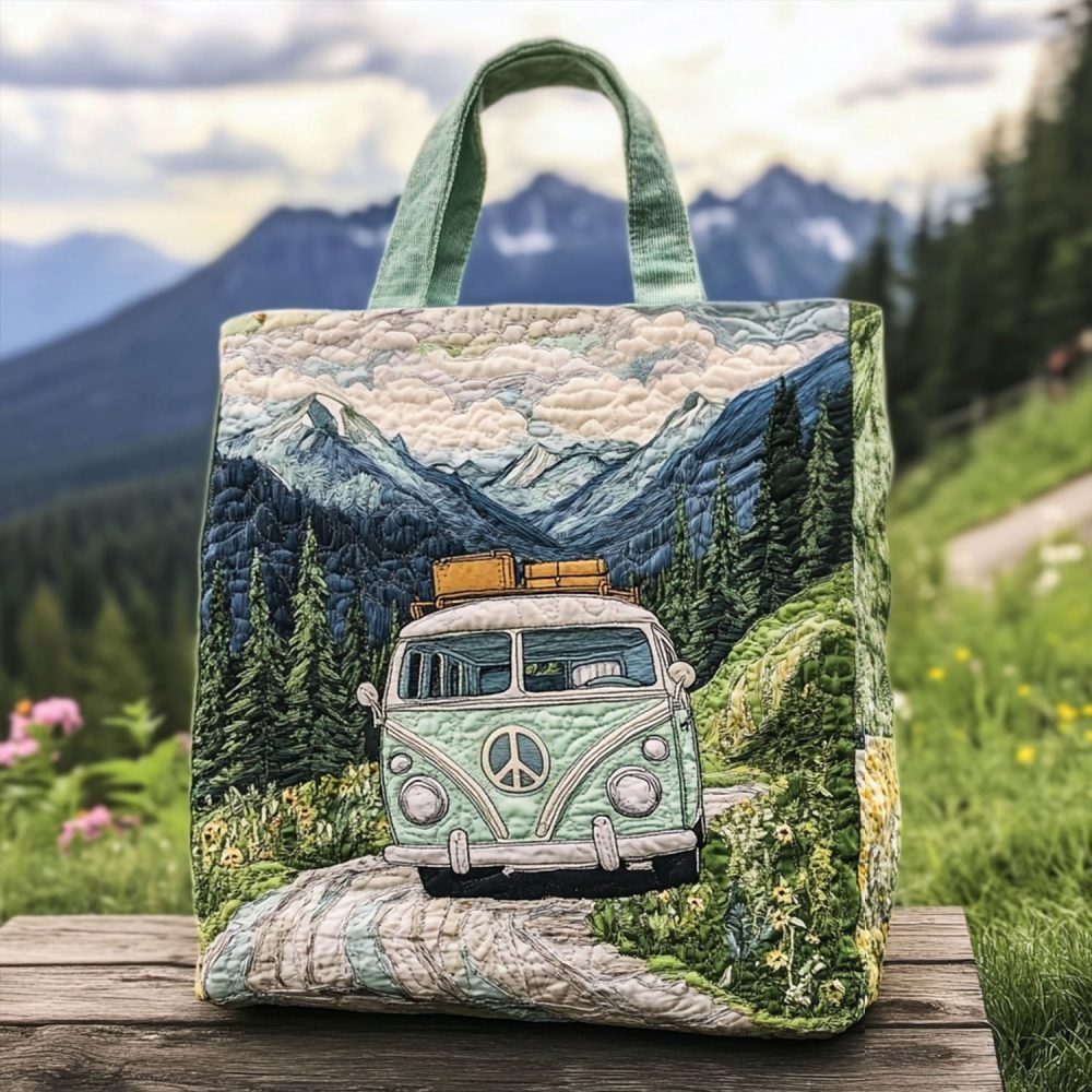Retro Wheelscape Quilted Tote Bag