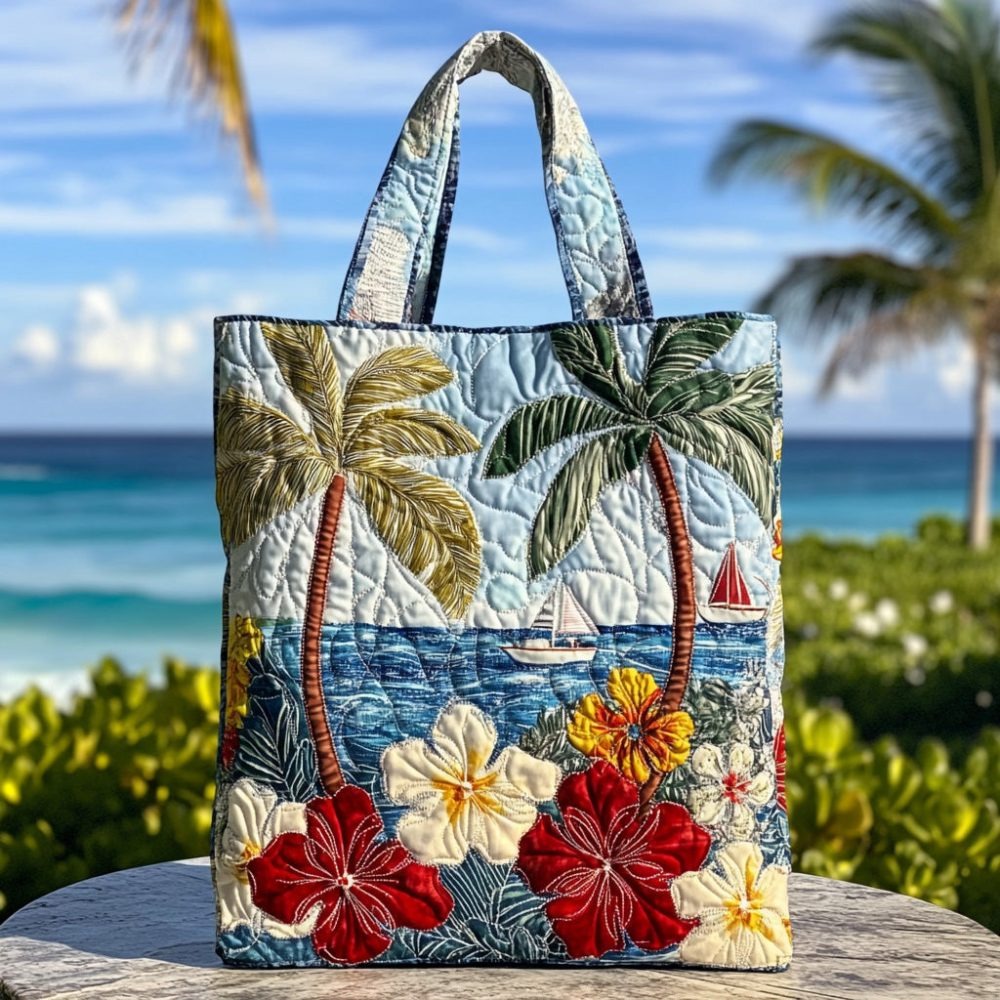 Scarlet Petal Quilted Tote Bag
