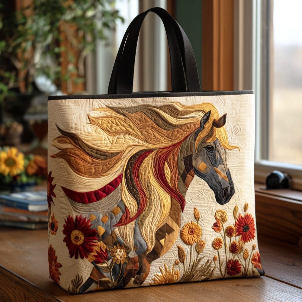 Sunset Mustang Quilted Tote Bag