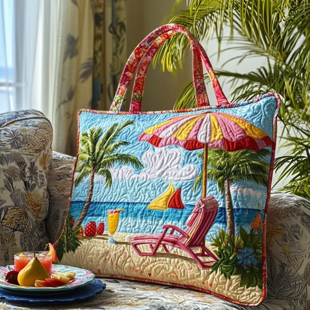 Tropical Umbrella Quilted Tote Bag