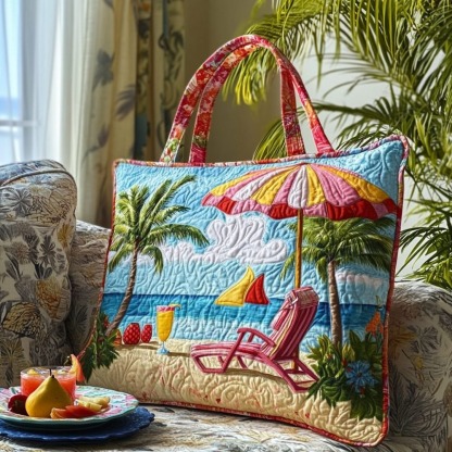 Tropical Umbrella Quilted Tote Bag
