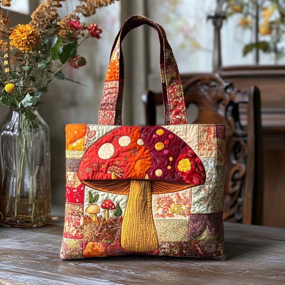 Warm Toadstool Quilted Tote Bag
