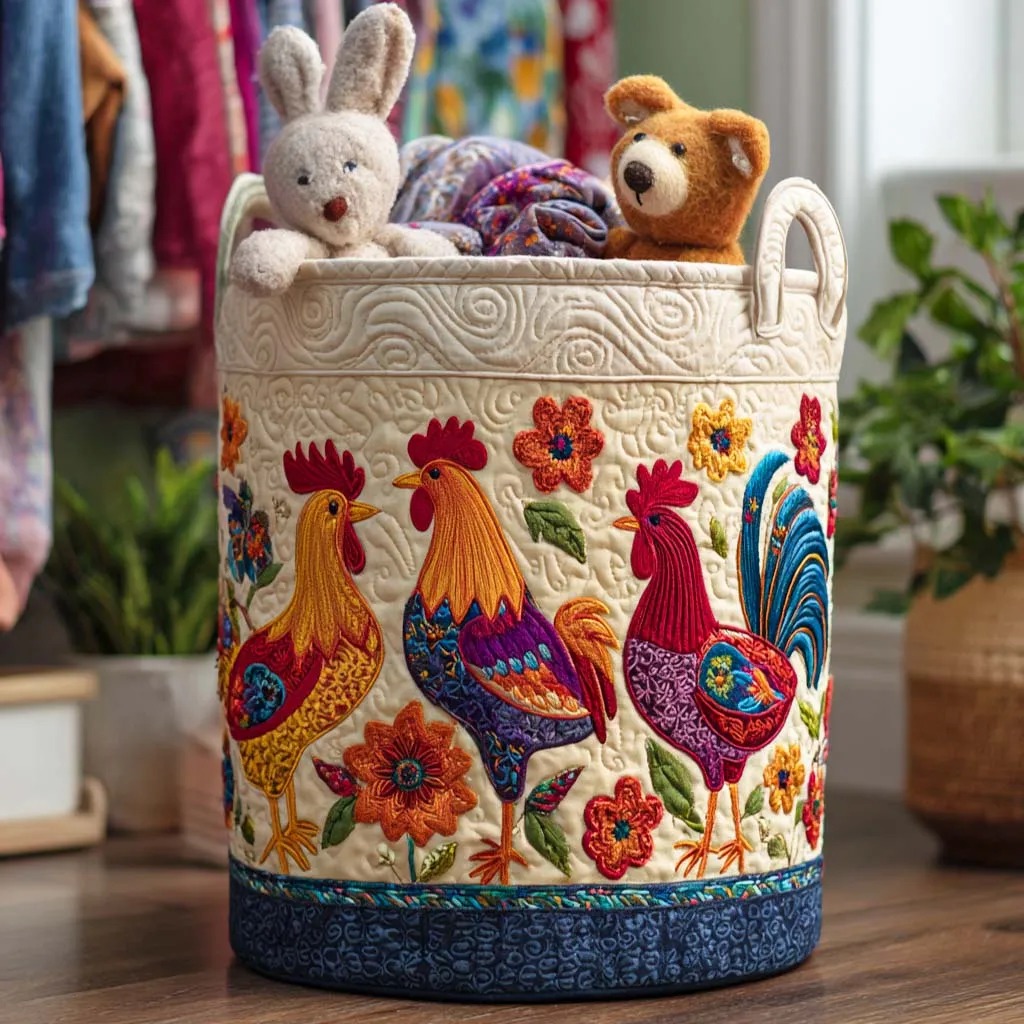 Hen Haven Quilted Laundry Basket