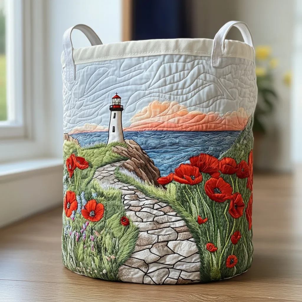 Ocean Lighthouse Quilted Laundry Basket